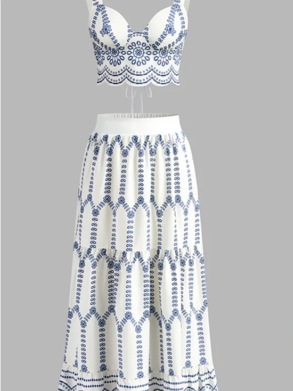 NWOT Commense White and Blue Printed Maxi Skirt - Picture 4 of 5